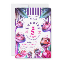 Convite de Aniversário Infantil Dinossauro Aquarel