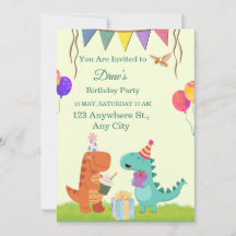 Convite de Aniversário Infantil Dinossauro Fofo