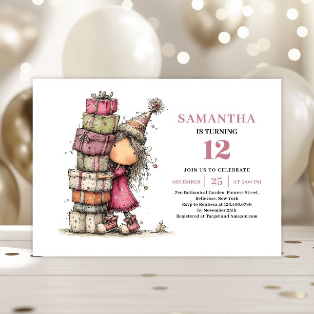 Convite de Aniversário Infantil Diversão Engraçada (Funny Whimsy Kids Birthday Invitation Pink Download)
