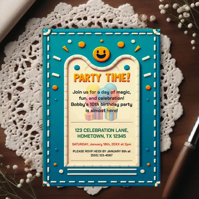 Convite de Aniversário Infantil em Feltro Colorido (Criador carregado)