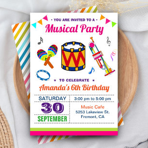 Convite de Aniversário Infantil Festa de Música Co