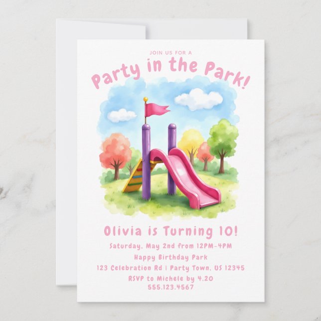Convite de Aniversário Infantil Festa no Parque (Frente)