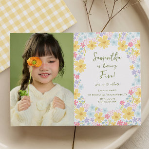 Convite de Aniversário Infantil Flor de Pastel de 
