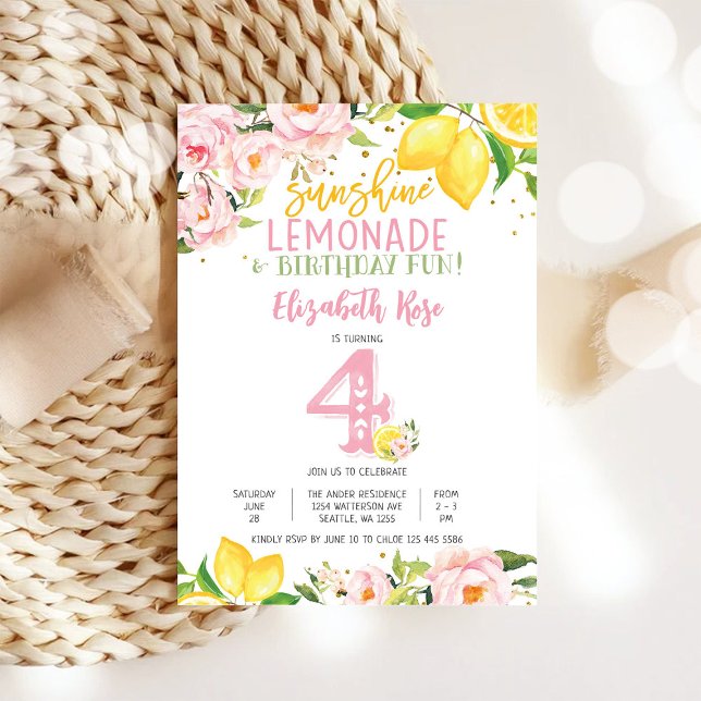 Convite de Aniversário Infantil Floral de Limão (Criador carregado)