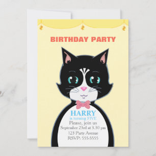 Convite de Aniversário Infantil Gato Xadrez Fofo