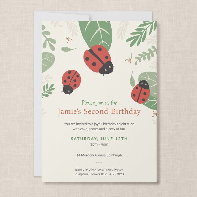 Convite de Aniversário Infantil Ladybird Meadow (Ladybird Meadow - 5x7" Birthday Invitation)