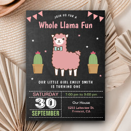 Convite de Aniversário Infantil Lhama Rosa Fofa