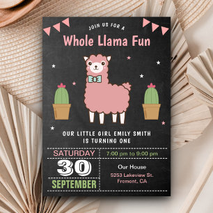 Convite de Aniversário Infantil Lhama Rosa Fofa