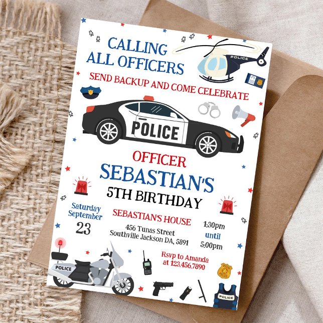 Convite de Aniversário Infantil Oficial de Polícia (Criador carregado)