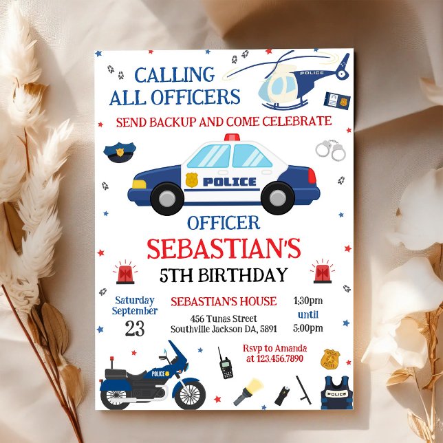 Convite de Aniversário Infantil Oficial de Polícia (Criador carregado)