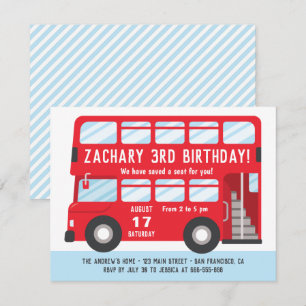 Convite de Aniversário Infantil Ônibus Vermelho de