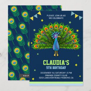 Convite de Aniversário Infantil Pavão Elegante