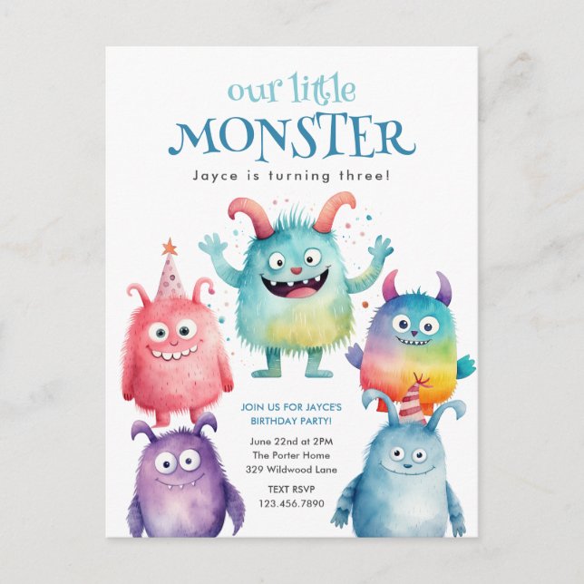Convite de Aniversário Infantil Pequeno Monstro (Frente)