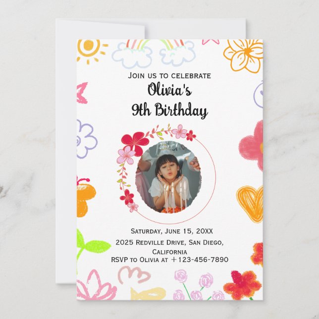 Convite de Aniversário Infantil Personalizado Roxo (Frente)