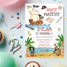 Convite de Aniversário Infantil Pirata Ahoy Mateys