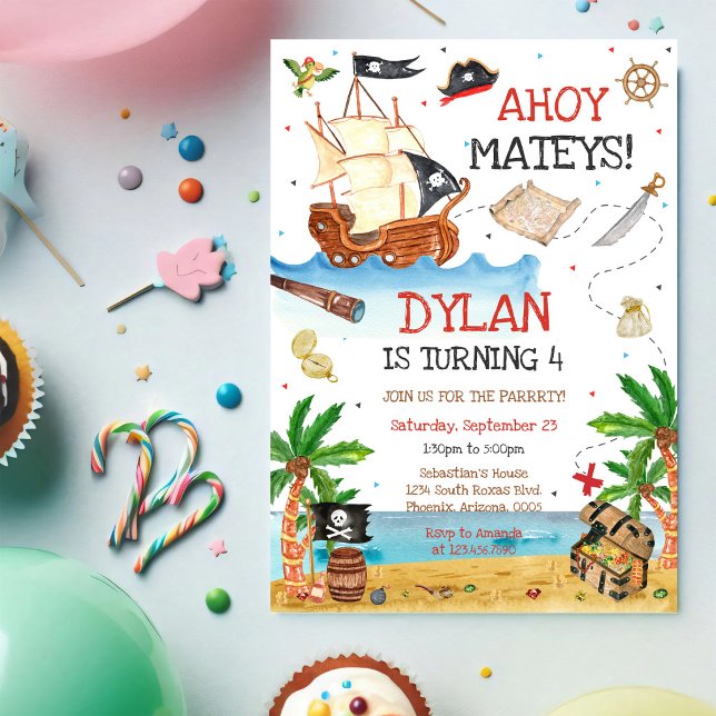 Convite de Aniversário Infantil Pirata Ahoy Mateys (Criador carregado)
