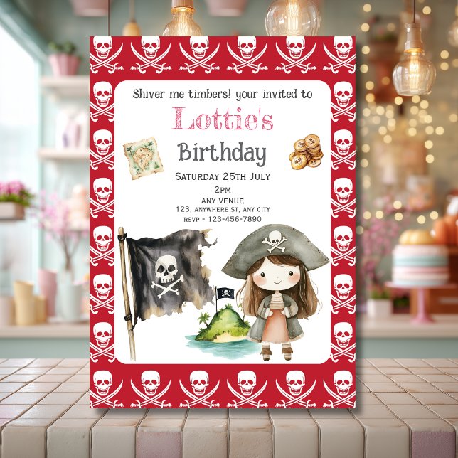 Convite de Aniversário Infantil Pirata Vermelho Fo (Criador carregado)