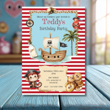 Convite de Aniversário Infantil Pirata Vermelho Fo