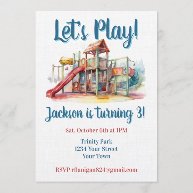 Convite de Aniversário Infantil Playground Parque  (Frente)