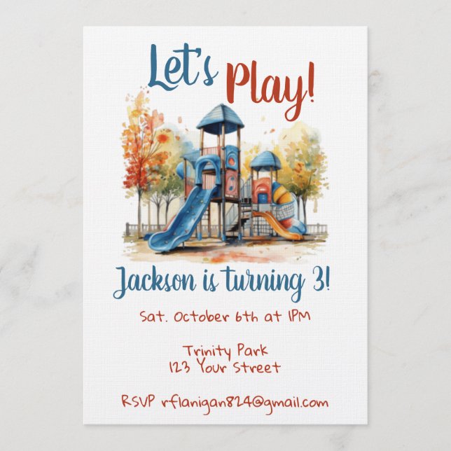 Convite de Aniversário Infantil Playground Parque  (Frente)