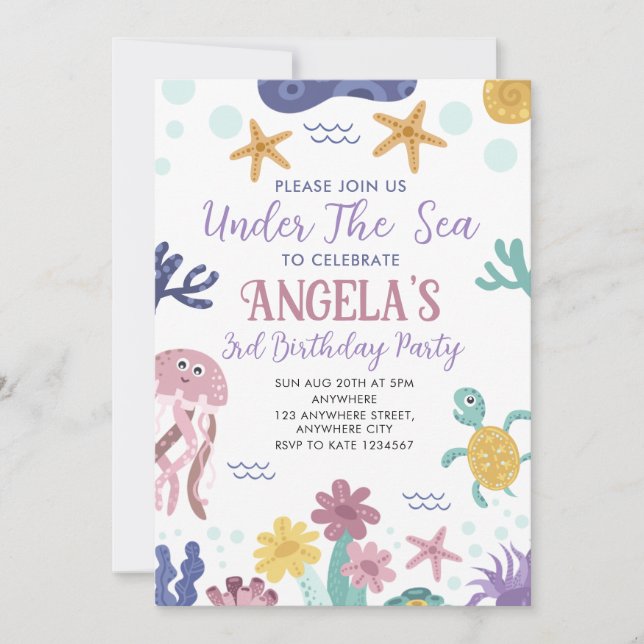 Convite de Aniversário Infantil Sob o Mar (Frente)