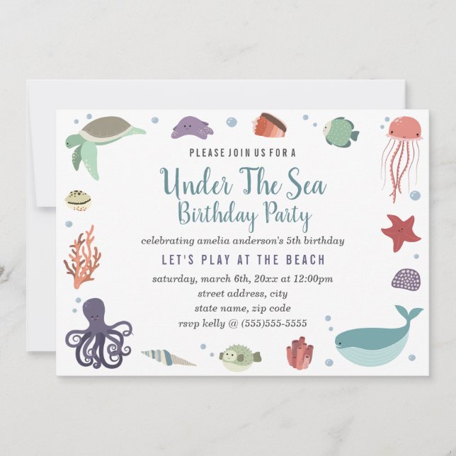 Convite de Aniversário Infantil Sob o Mar (Frente)