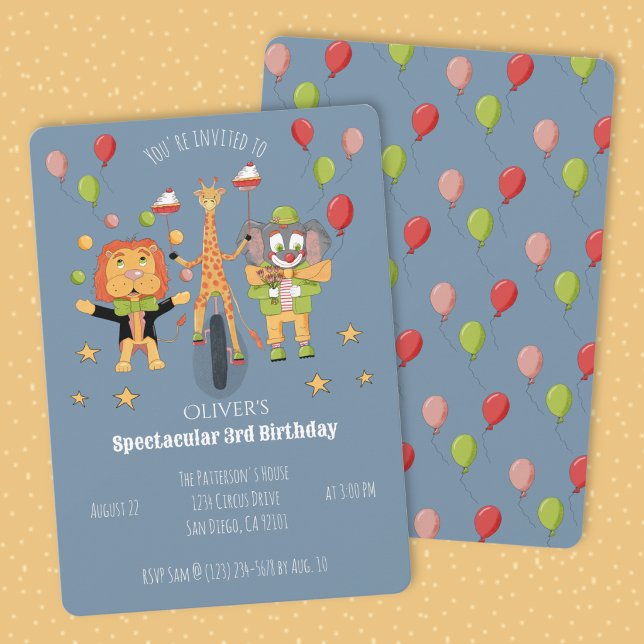 Convite de Aniversário Infantil Tema Circo (Circus theme kid's birthday invitation (printed version) .)