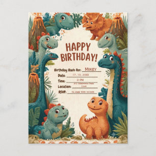 Convite de Aniversário Infantil Tema Dinossauro Fo