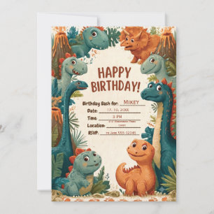 Convite de Aniversário Infantil Tema Dinossauro Fo