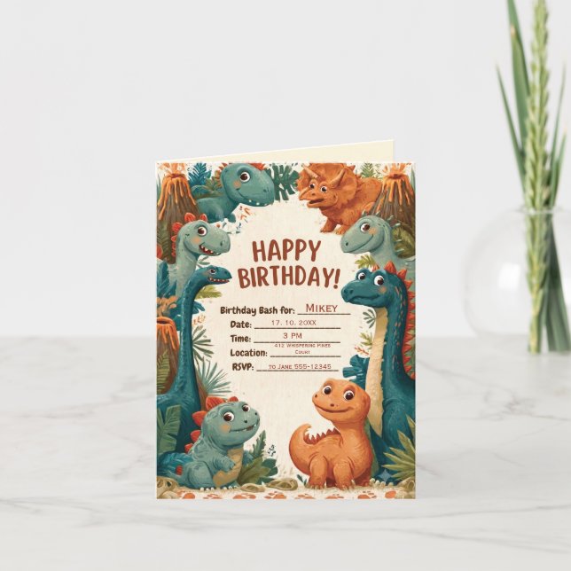 Convite de Aniversário Infantil Tema Dinossauro Fo (Frente)