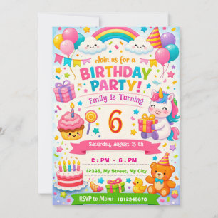 Convite de Aniversário Infantil Unicórnio, Balõe