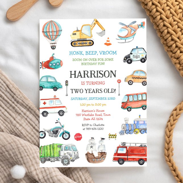 Convite de Aniversário Infantil Veículo de Transpo (Criador carregado)