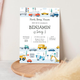 Convite de Aniversário Infantil Veículo de Transpo