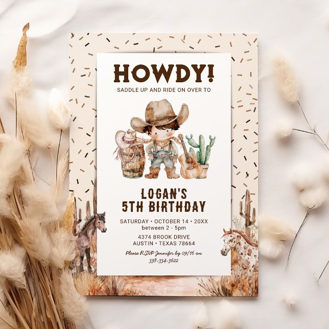Convite de Aniversário Infantil Western Cowboy Rús (Criador carregado)