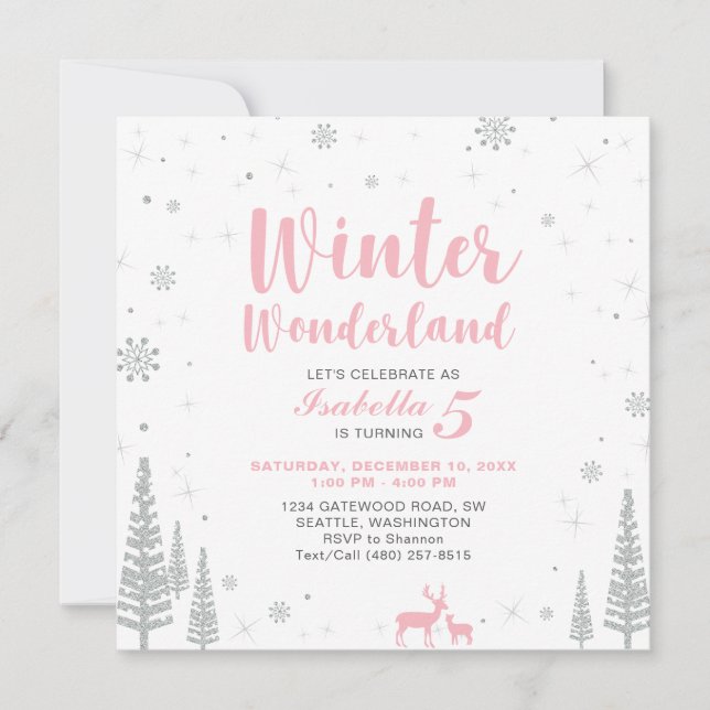 Convite de Aniversário Infantil Winter Wonderland  (Frente)
