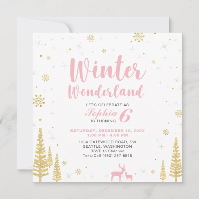 Convite de Aniversário Infantil Winter Wonderland  (Frente)