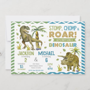 Convite de Aniversário Irmãos Dinossauros Conjunto