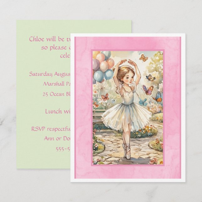 Convite de Aniversário Jardim de Bailarina para Do (Frente/Verso)