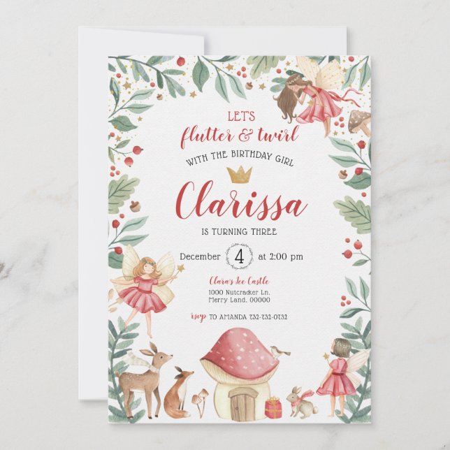 Convite de Aniversário Jardim de Fadas Encantado (Frente)