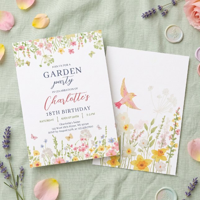 Convite de Aniversário Jardim de Flores Silvestres (Criador carregado)