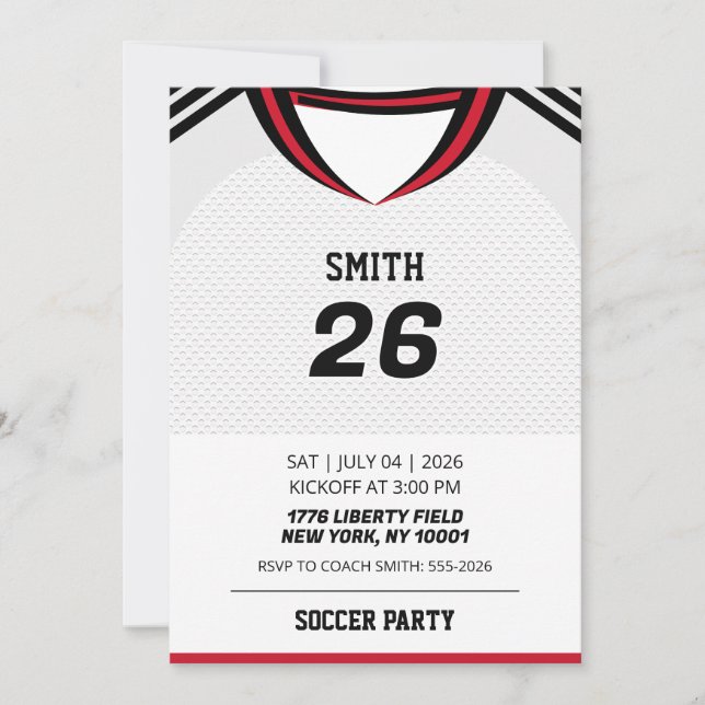Convite de Aniversário Jersey de Futebol Personali (Frente)