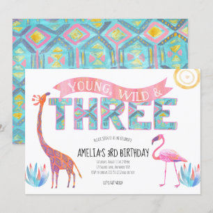 Convite de Aniversário Jovem, Selvagem e Três Anos