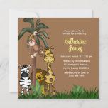 Convite de aniversário Jungle Friends<br><div class="desc">A Selva era Convite de aniversário de toda a gangue Safari. Personalize seus convites de festas com seus detalhes. Design tem uma zebra,  leão,  girafa,  macaco e bananeira.</div>