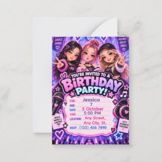 Convite de Aniversário Kawaii K-Pop | Qualquer Ida
