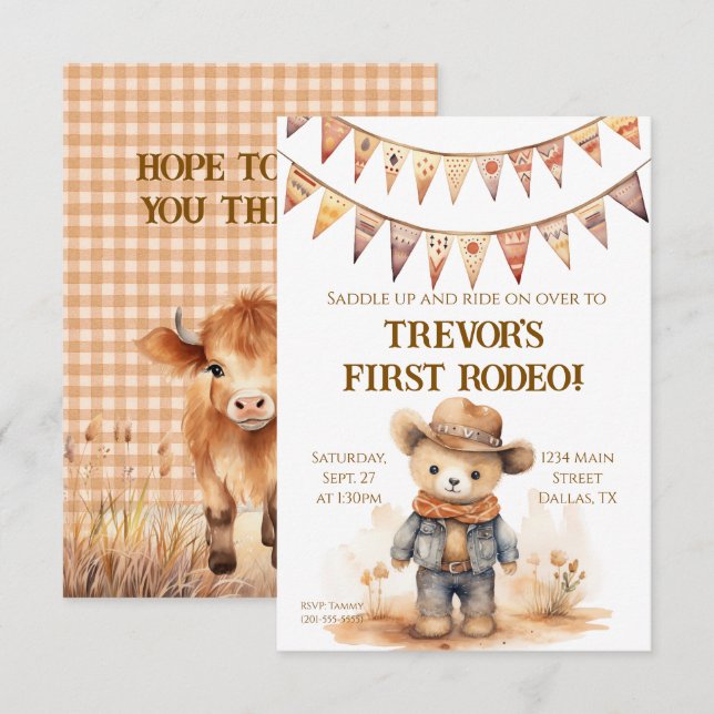 Convite de aniversário Kids Cowboy (Frente/Verso)