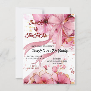 Convite de Aniversário Laço Rosa Coquette Editável