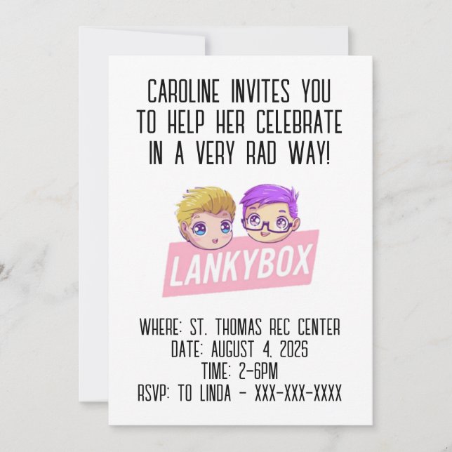 Convite de Aniversário Lankybox Youtube (Frente)