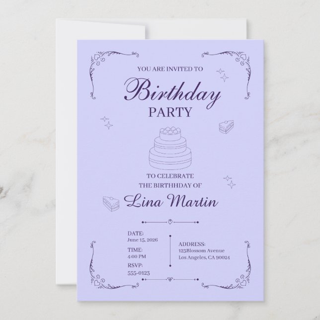 Convite de Aniversário Lavanda (Frente)