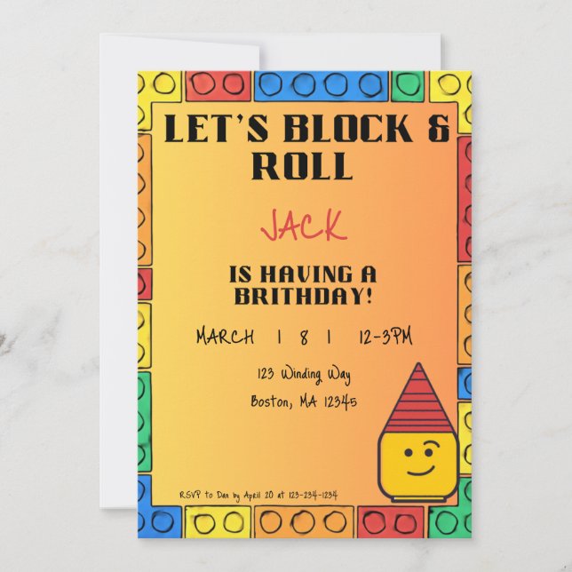 Convite de aniversário Let's Block & Roll (Frente)