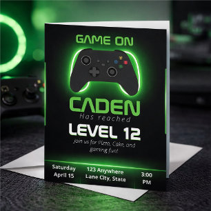 Convite de Aniversário Level Up Gamer – Jogo Neon